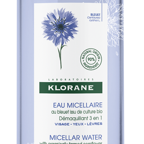 KLORANE BLEUET micellar water with organic blue cornflower, 3 in 1 makeup remover 400ml